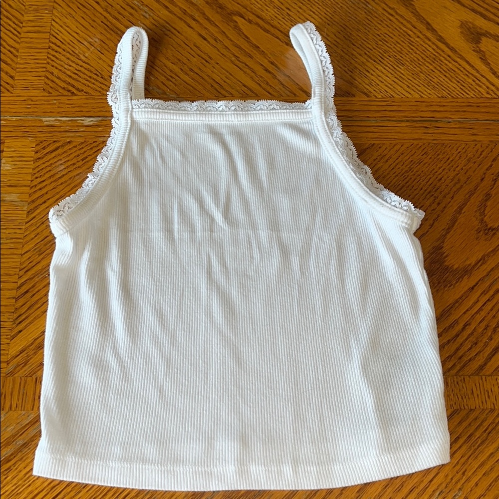 American Eagle White Lace Trimmed Ribbed Tank SZ S